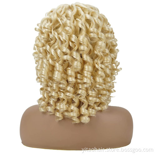 613 Blonde Wholesale Short Afro Curly Kinky Wig Fulffy Wave Synthetic Hair Wigs for Black Women  Blonde Short Curly Wigs